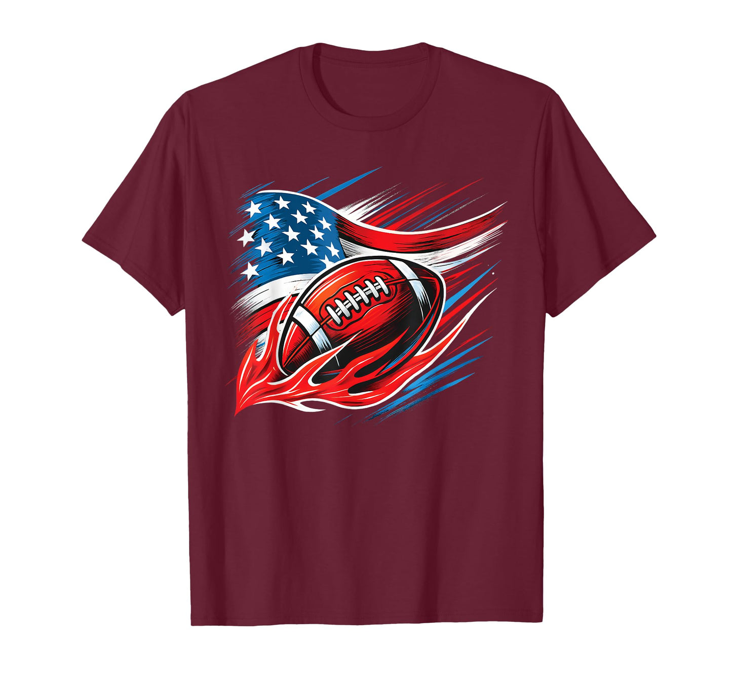 USA Patriotic Men boys American Flag 4th of July Football T-Shirt
