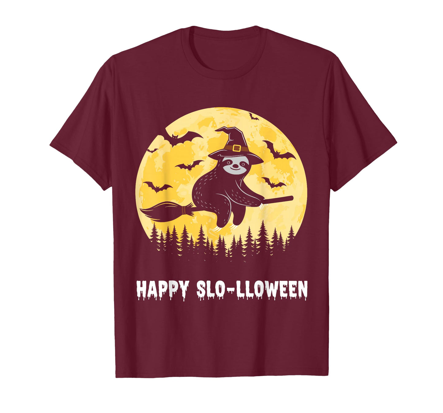 Happy Slo-lloween Funny Halloween Sloth Flying Witch T-Shirt