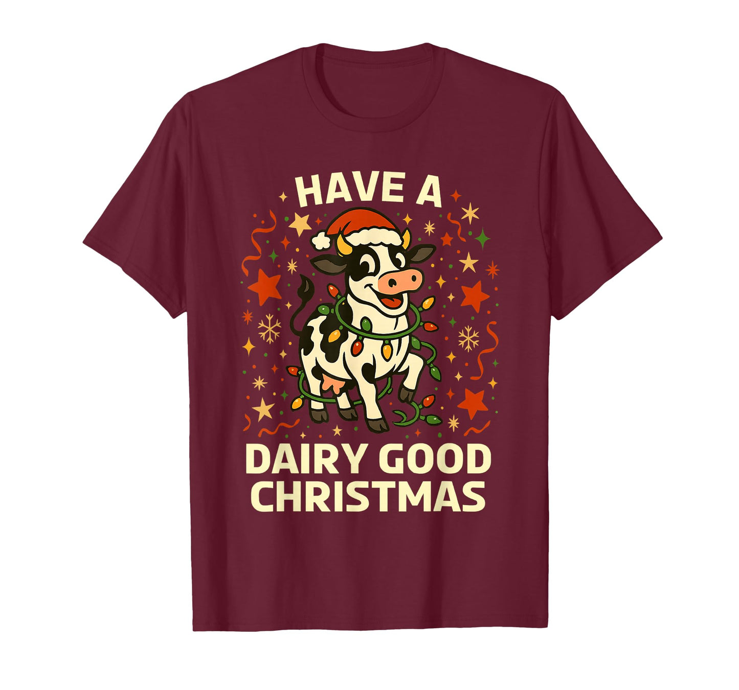 Christmas Holstein Cow Lights Funny Dairy Good Pun T-Shirt