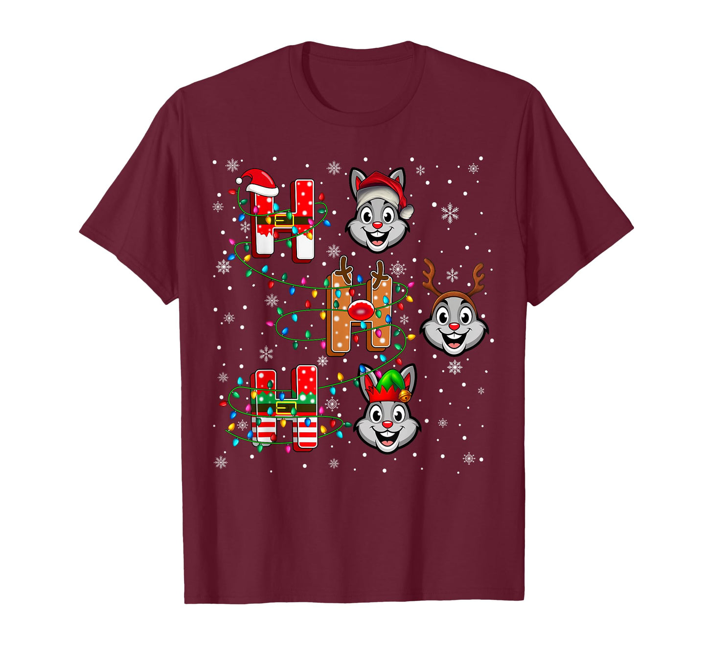 Ho Ho Ho Santa Reindeer Hat Elf Rabbit Animal Christmas T-Shirt