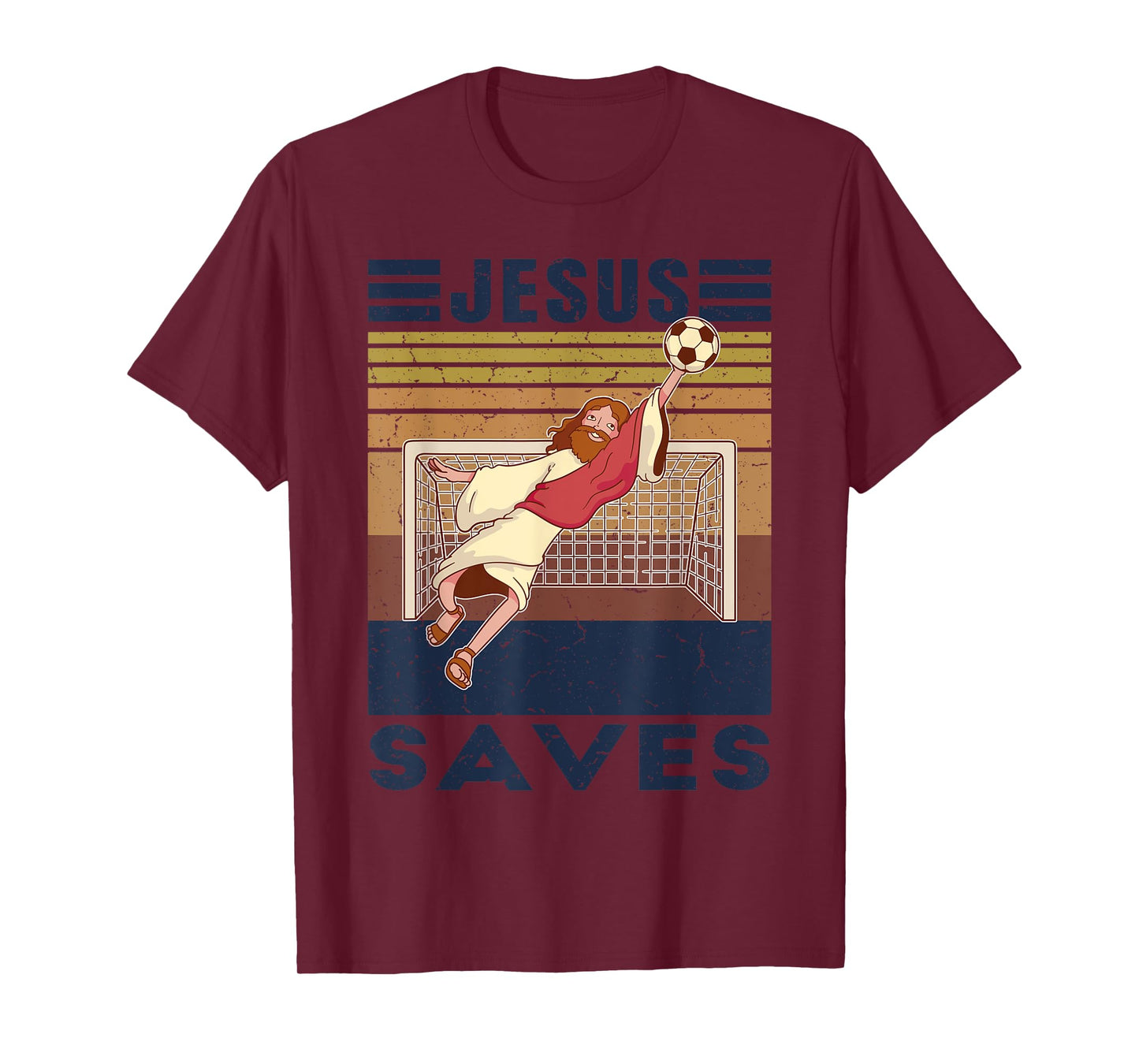 Retro Goalkeeper Jesus Saves Soccer Goal T-Shirt