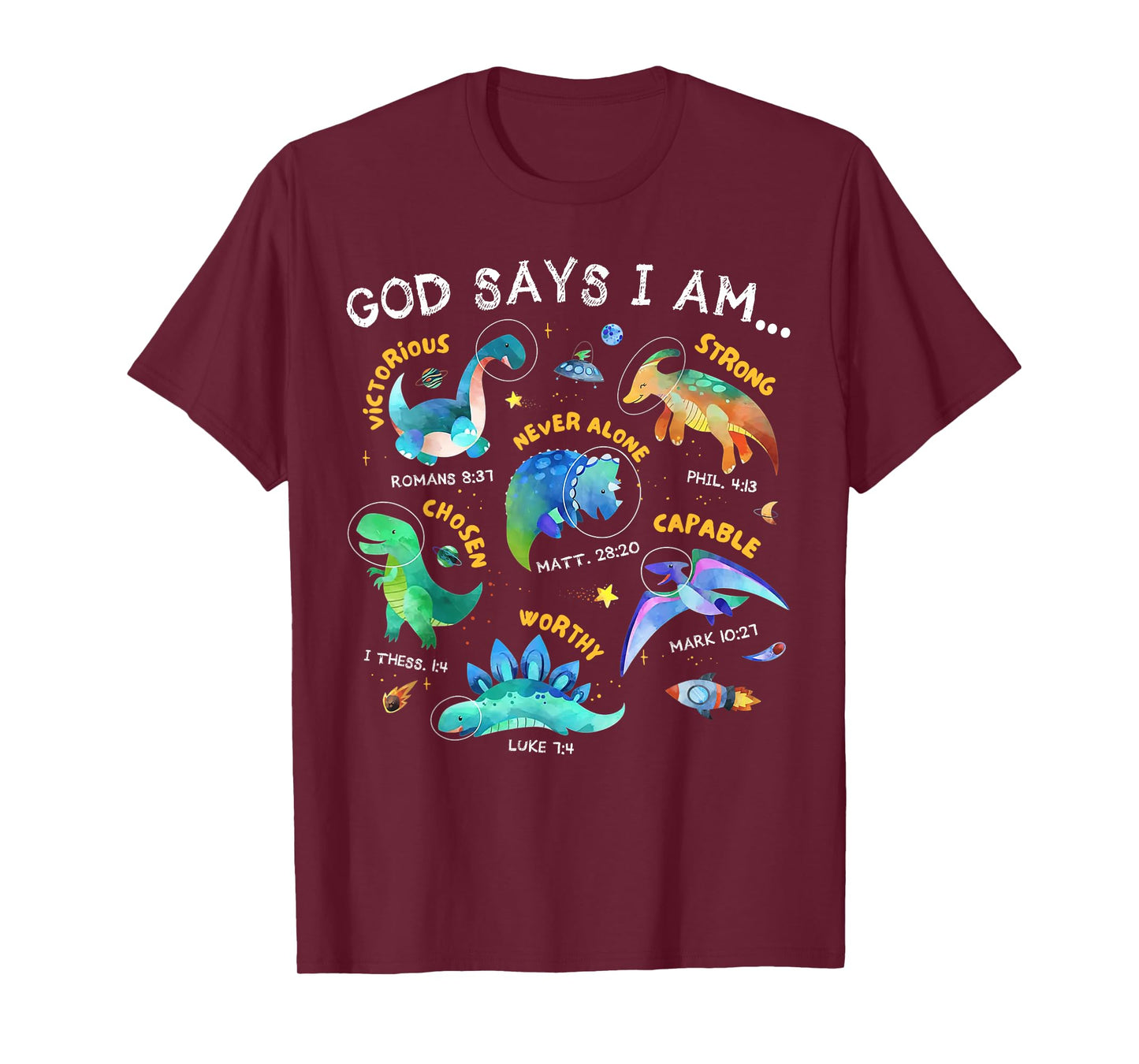 God Says I Am Outer Space Dinosaur Bible Christian Kids Boys T-Shirt