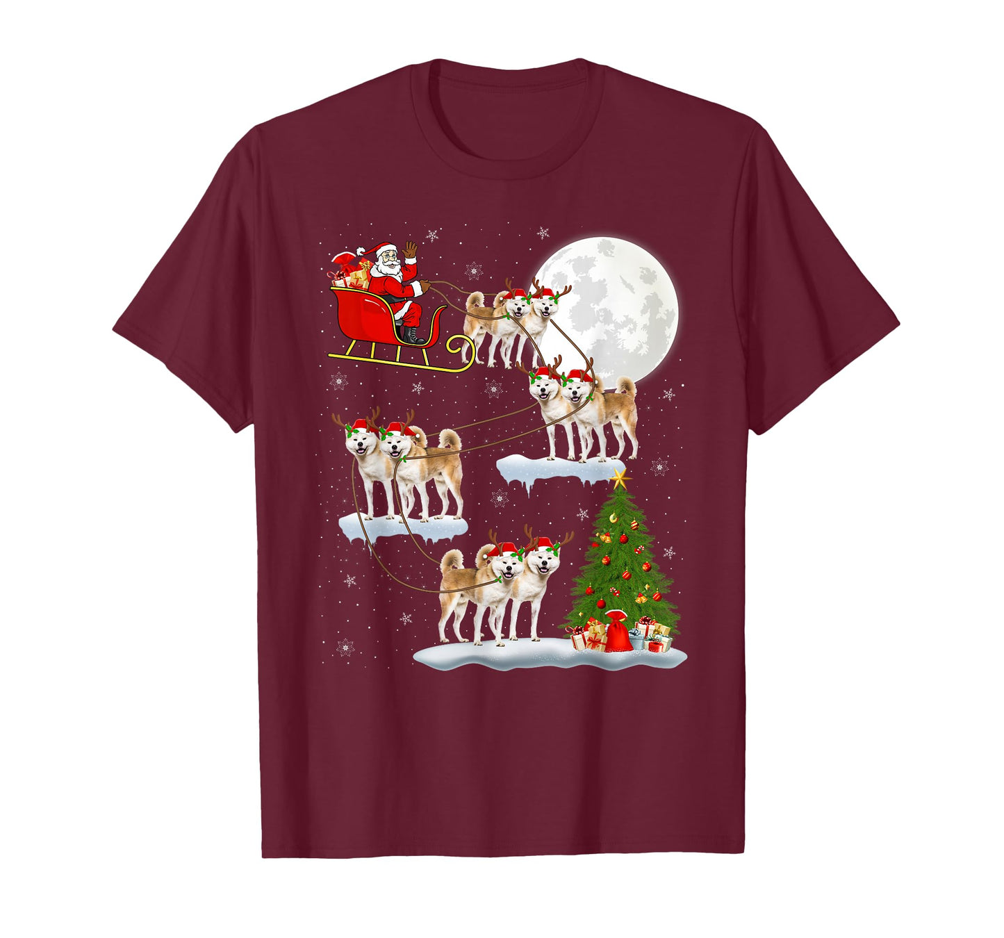 Akita Dog Santa Sleigh Flying Funny Magical Christmas T-Shirt