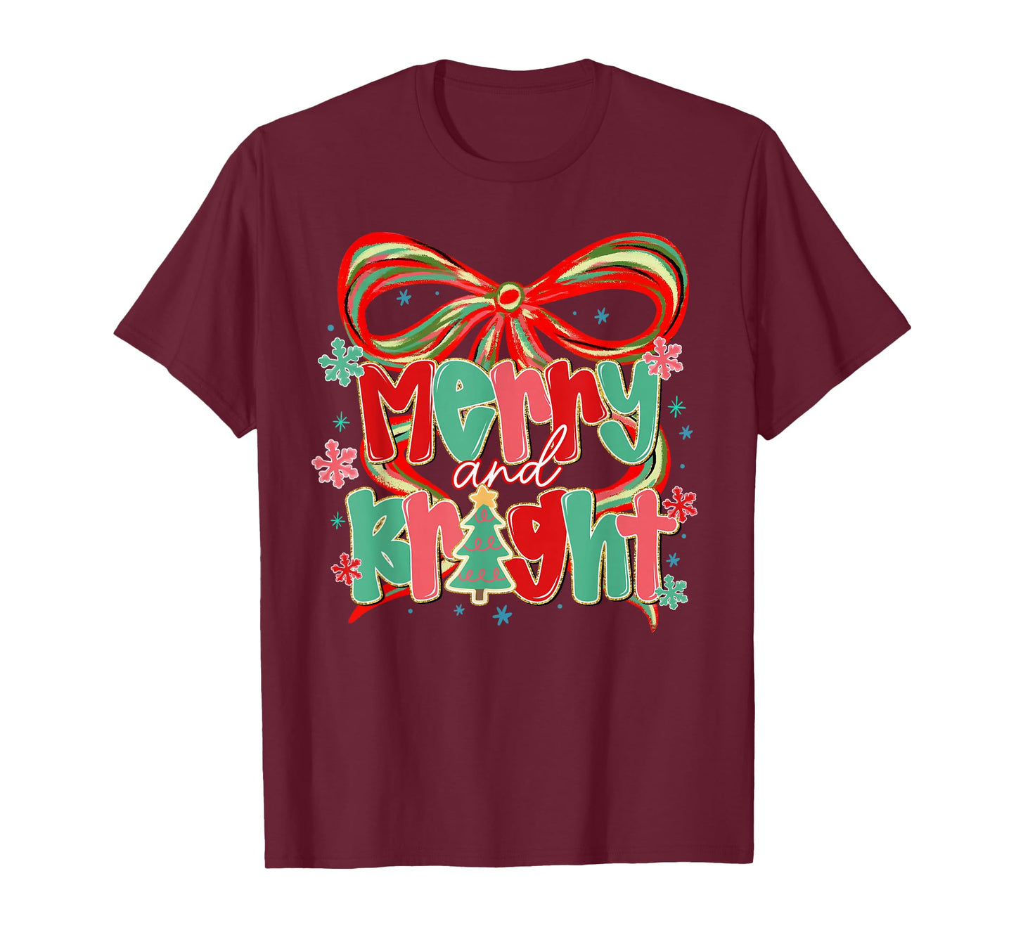 Coquette Bow Merry & Bright Christmas Xmas Pajamas Holiday T-Shirt
