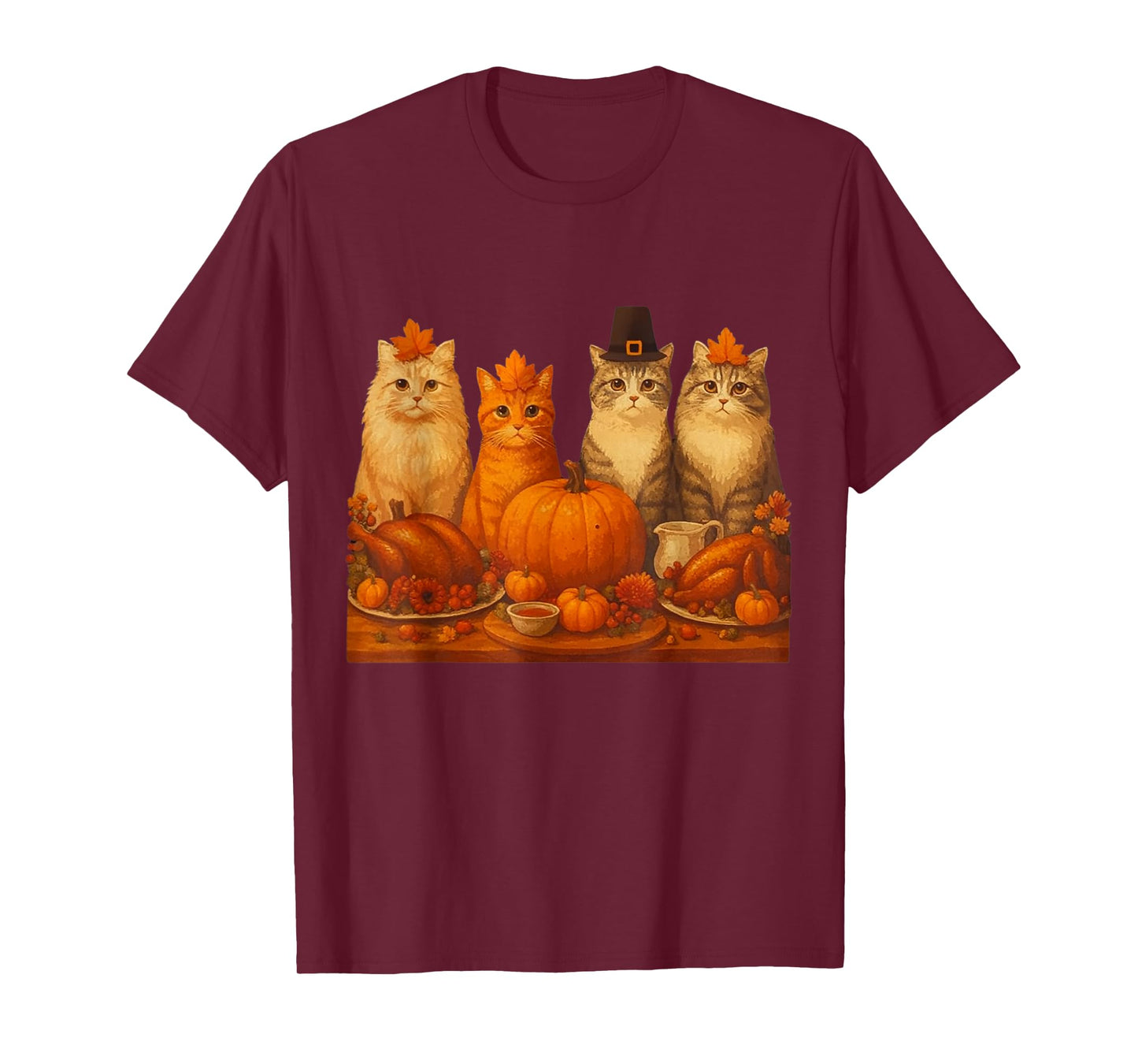 Thanksgiving Cats Dinner Feast Fall Thankful Men Women Kids T-Shirt