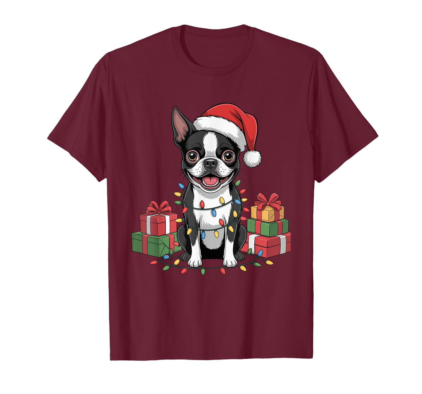 Cute Boston Terrier Christmas Design Funny Dog Lover Holiday T-Shirt