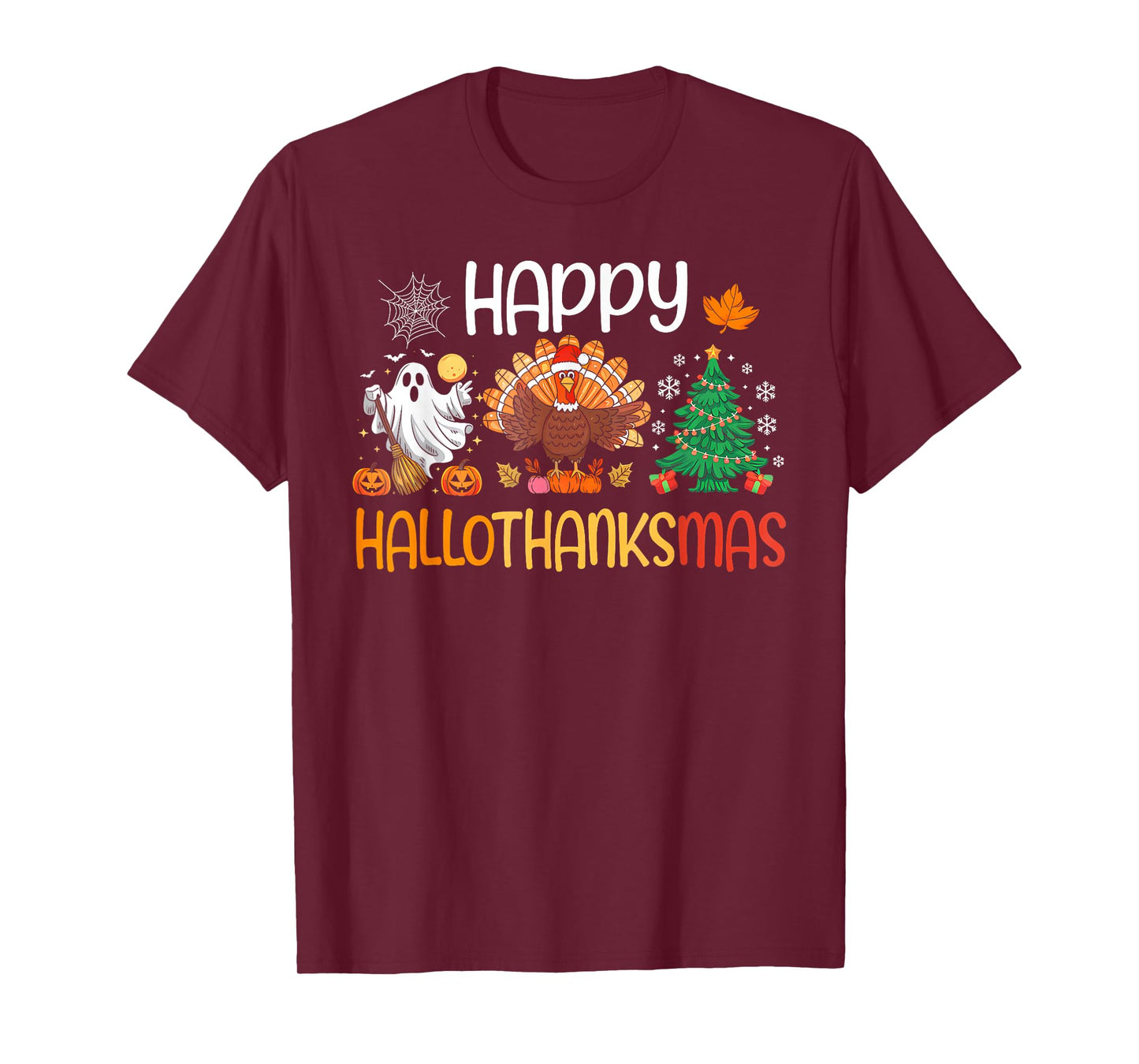 Hallothanksmas Shirt Funny Halloween Thanksgiving Christmas T-Shirt