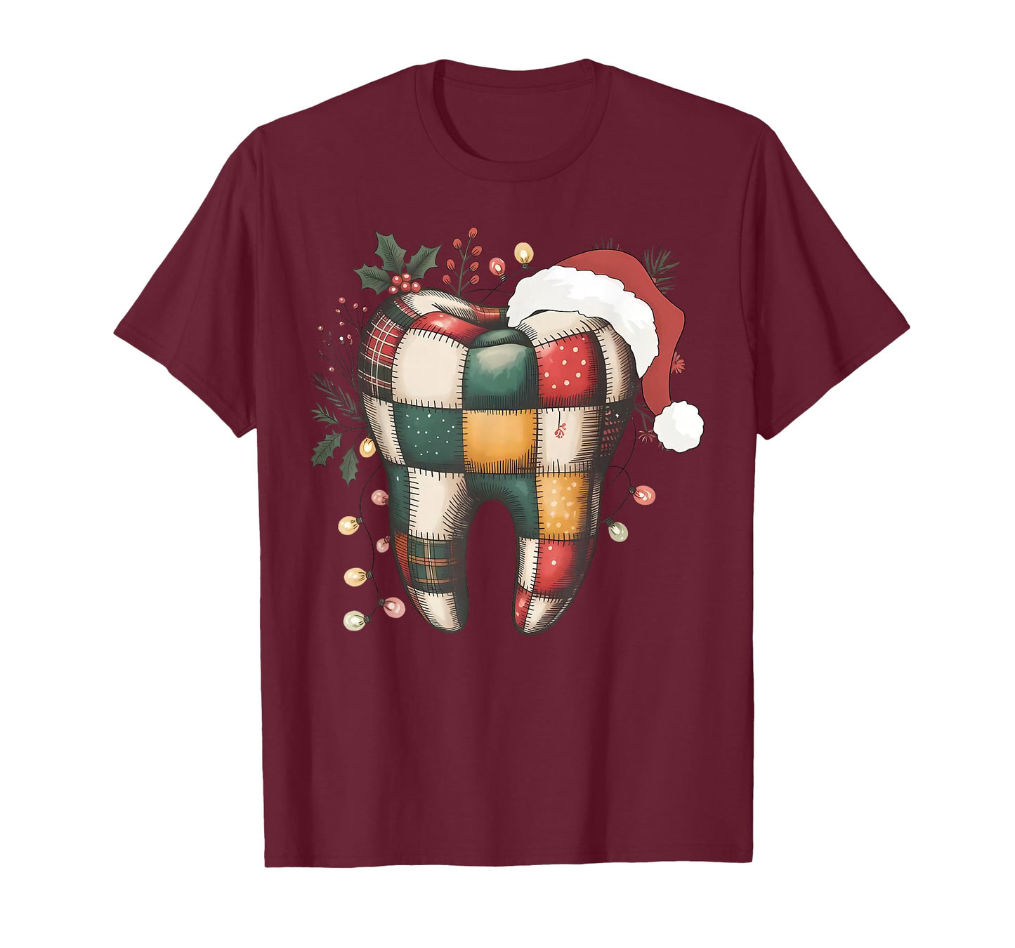 Santa Dental Christmas Tooth Patchwork Dental Hygienist T-Shirt