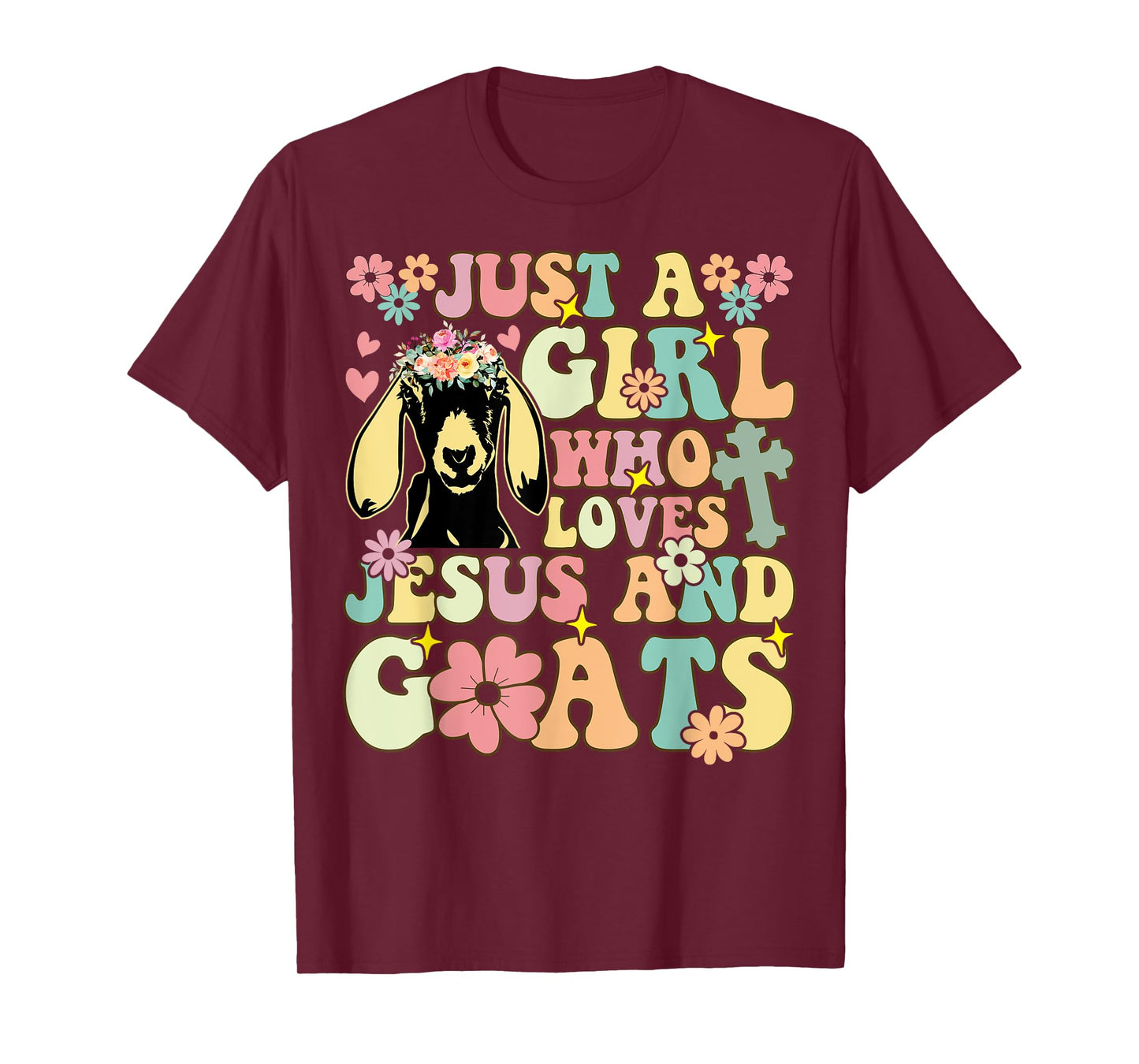 Groovy Farmer Farming Just A Girl Who Loves Jesus And Goats T-Shirt