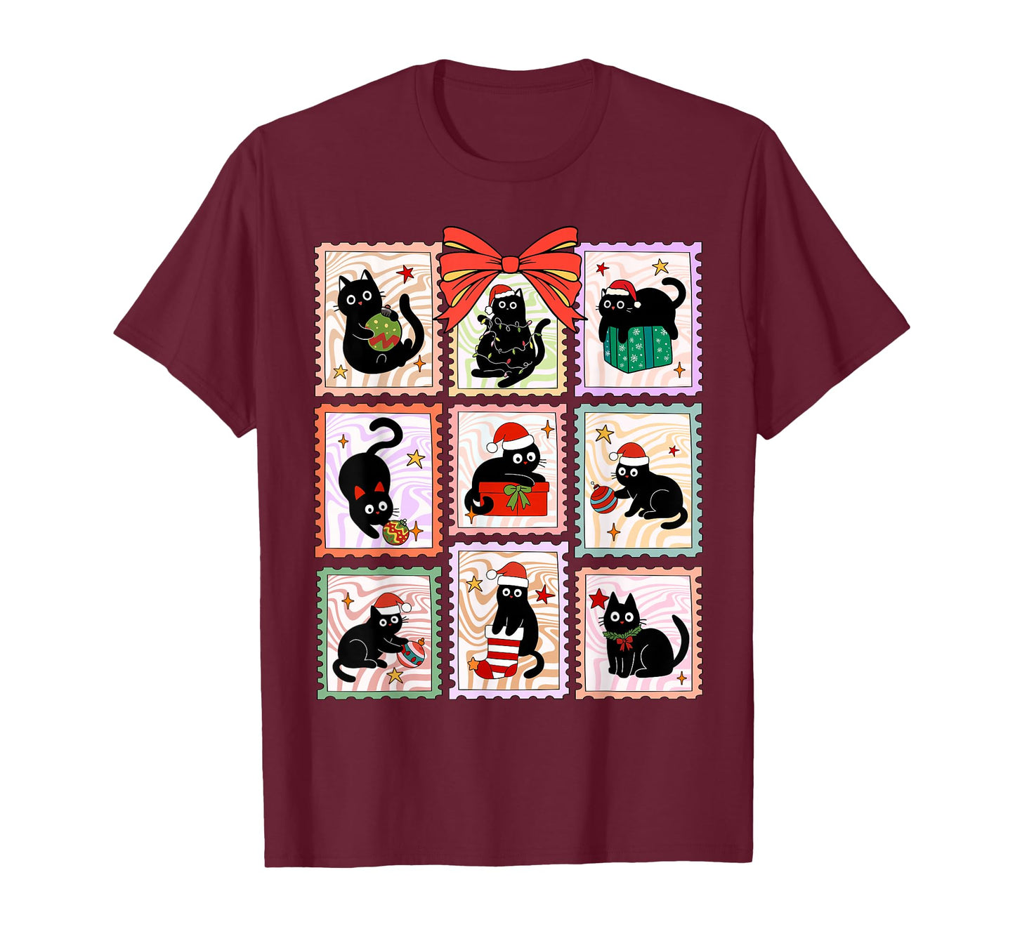 Merry Christmas Black Cat Meowy Funny Santa Hat Women Kids T-Shirt