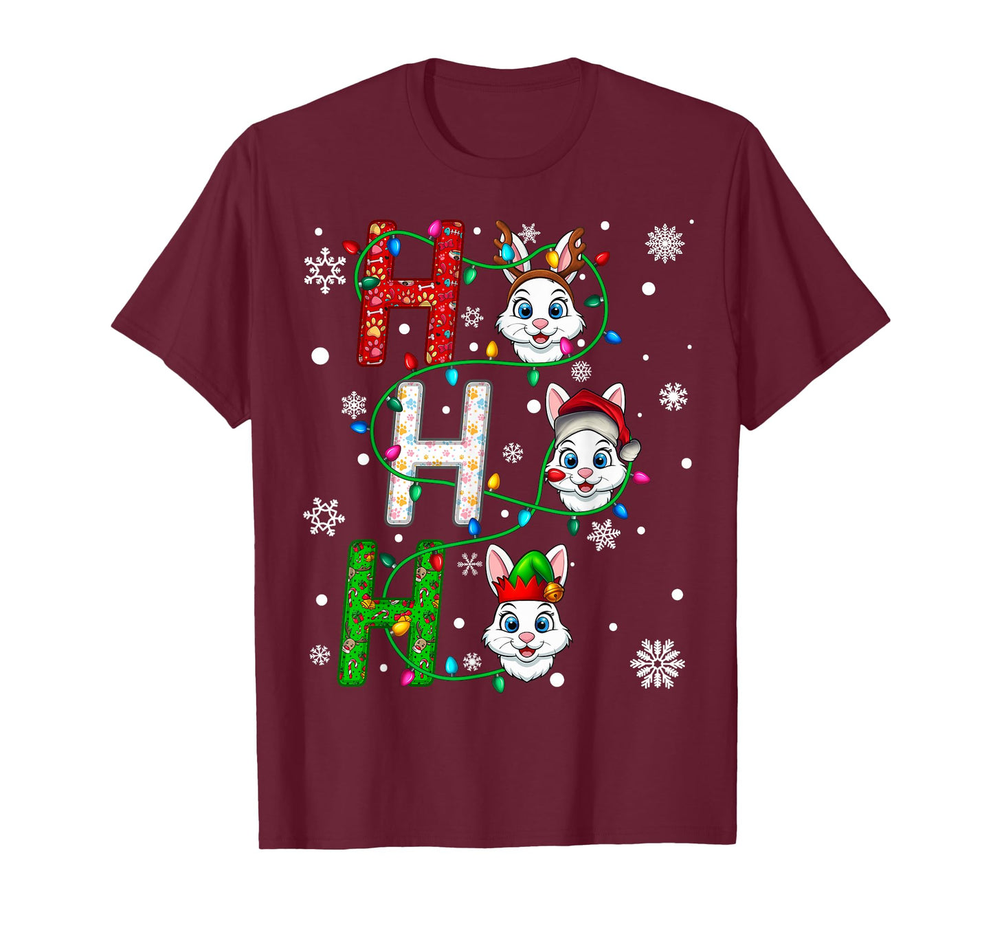 Matching Christmas Santa Hat Ho Ho Ho Bunny Animal Xmas T-Shirt