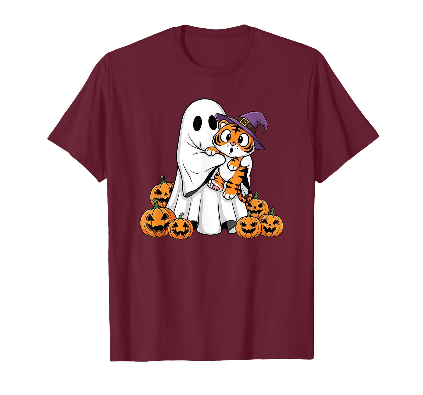 Funny Ghost Tiger Pumpkin Halloween Kids Mens Womens T-Shirt