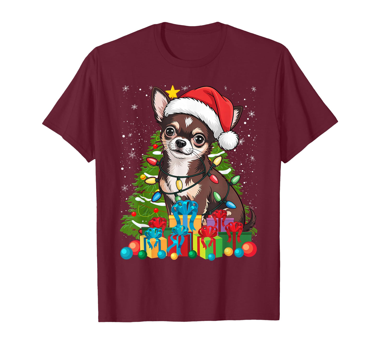 Chihuahua Christmas Tree Lights Santa Dog Lover Xmas Women T-Shirt