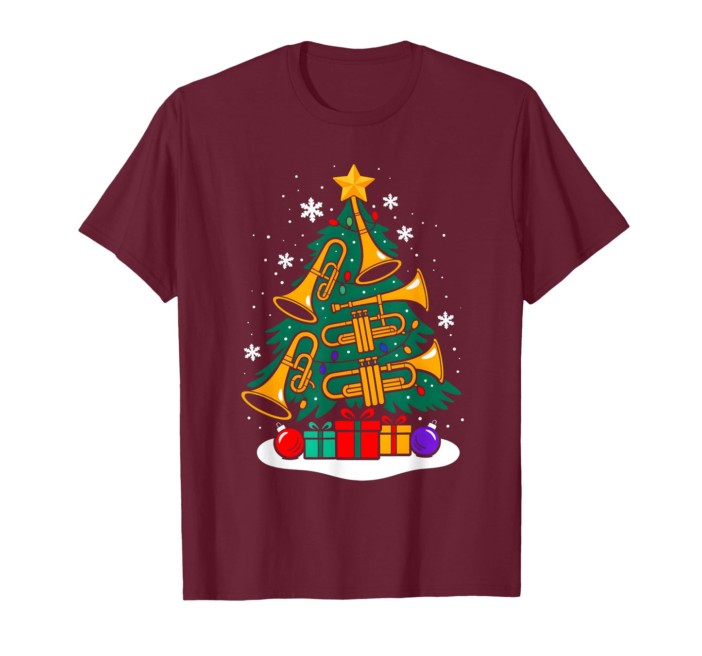 Christmas Tumpet Player Xmas Tree Funny Music Lover Santa T-Shirt