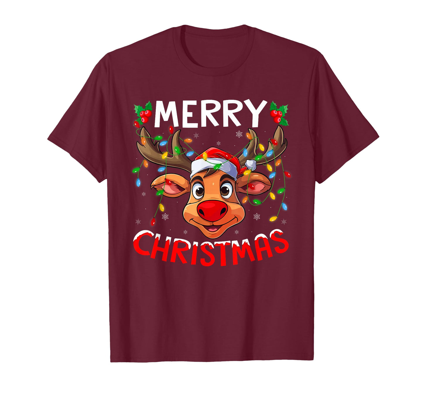 Xmas Family Lights Santa Hat Reindeer Merry Christmas T-Shirt