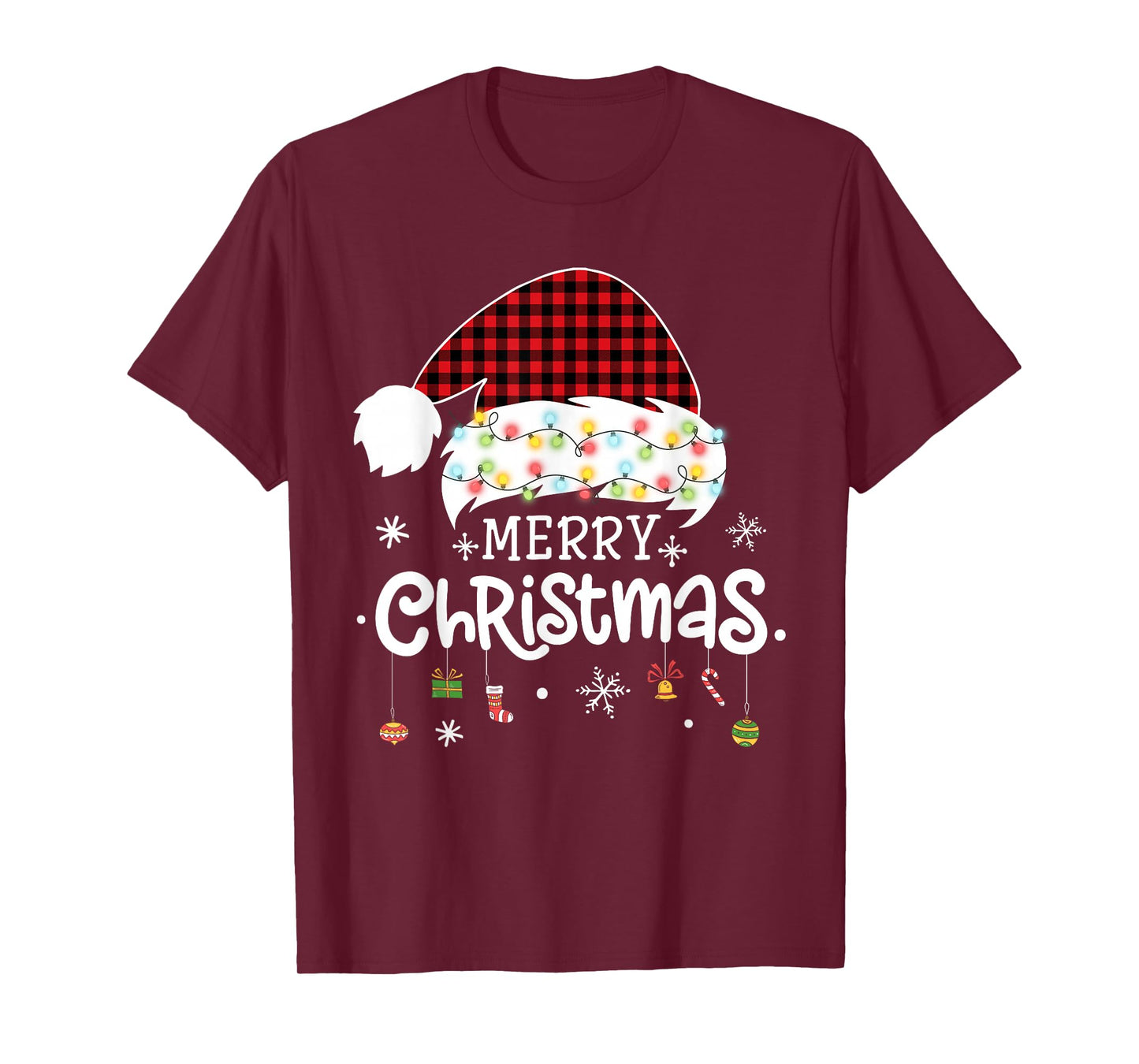 Merry Christmas Lights Red Santa Hat Xmas Family Men Women T-Shirt