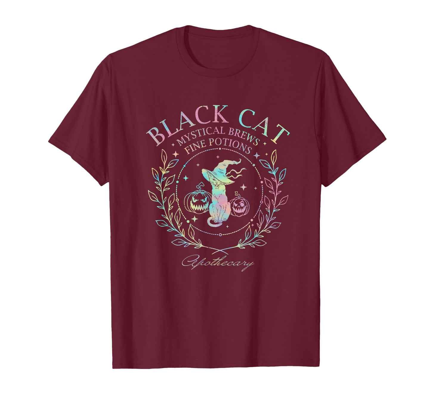 Black Cat Mystical Brews Fine Potions Witch Cat Halloween T-Shirt