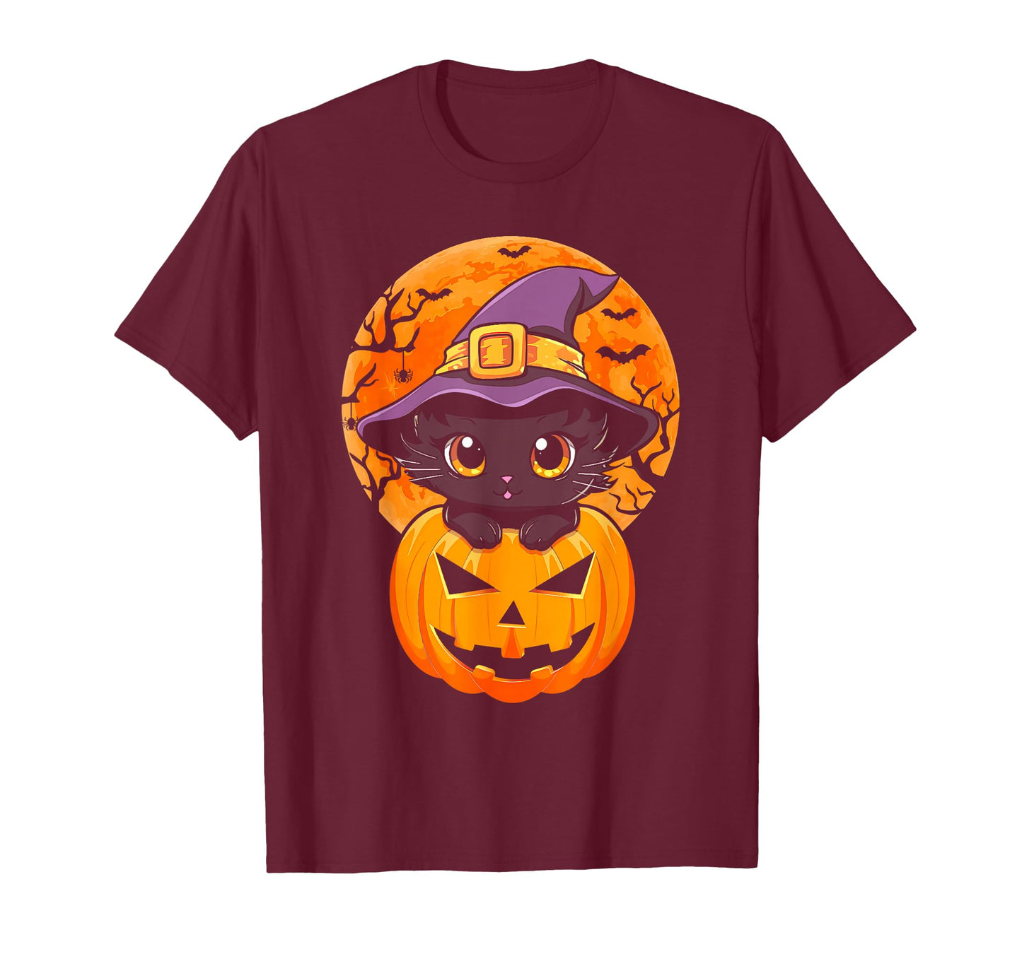 Retro Black Cat Halloween Pumpkin Costume for Men Women Kids T-Shirt