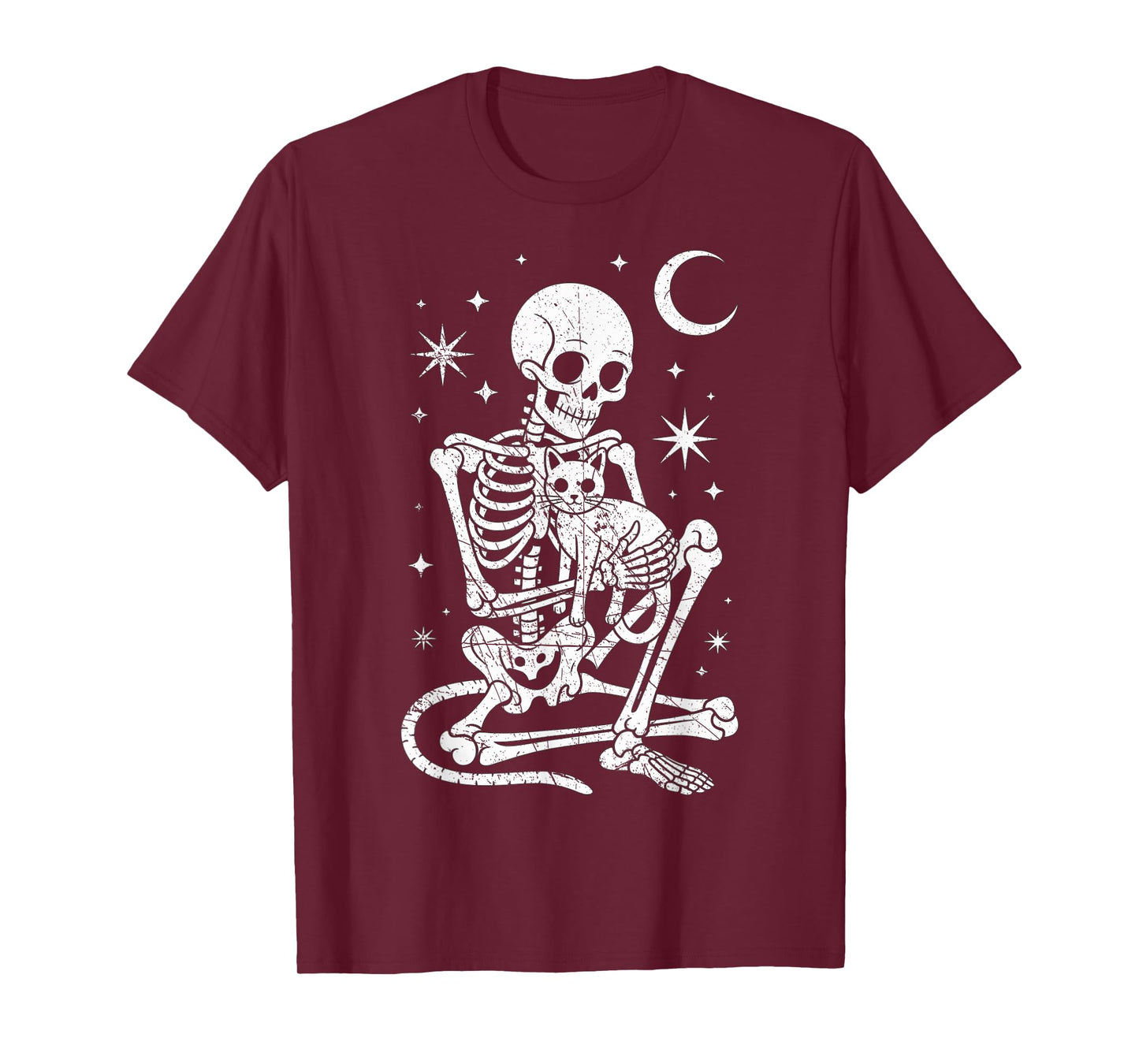 Skeleton Holding A Cat Funny Lazy Halloween Costume Skull T-Shirt