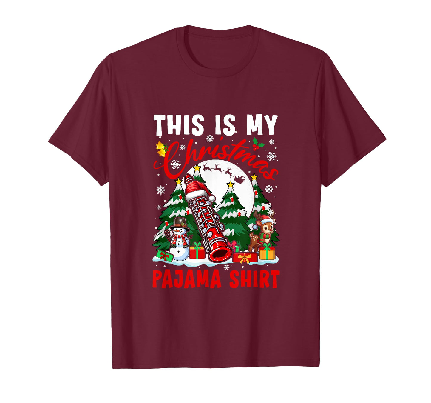 My Christmas Pajama Shirt Santa Oboe Snowman Instrument T-Shirt