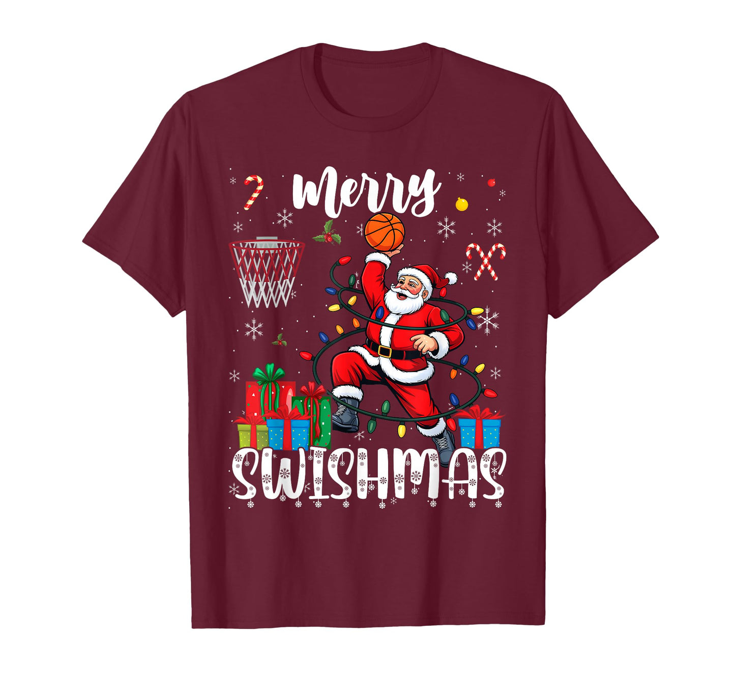 Merry Swishmas Santa Basketball Christmas Pajamas Matching T-Shirt