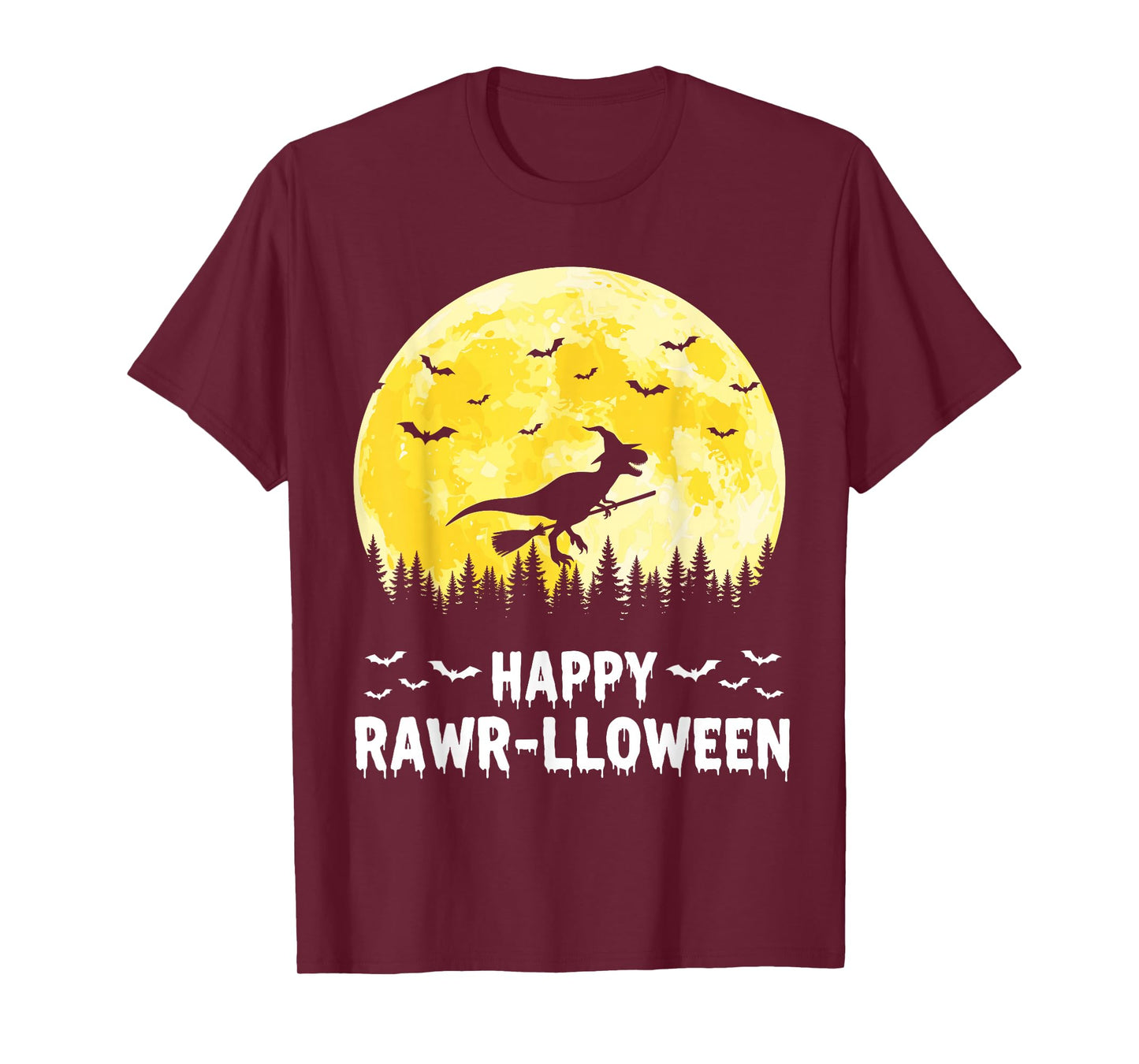 Happy Rawr-lloween Funny Halloween T Rex Flying Witch T-Shirt