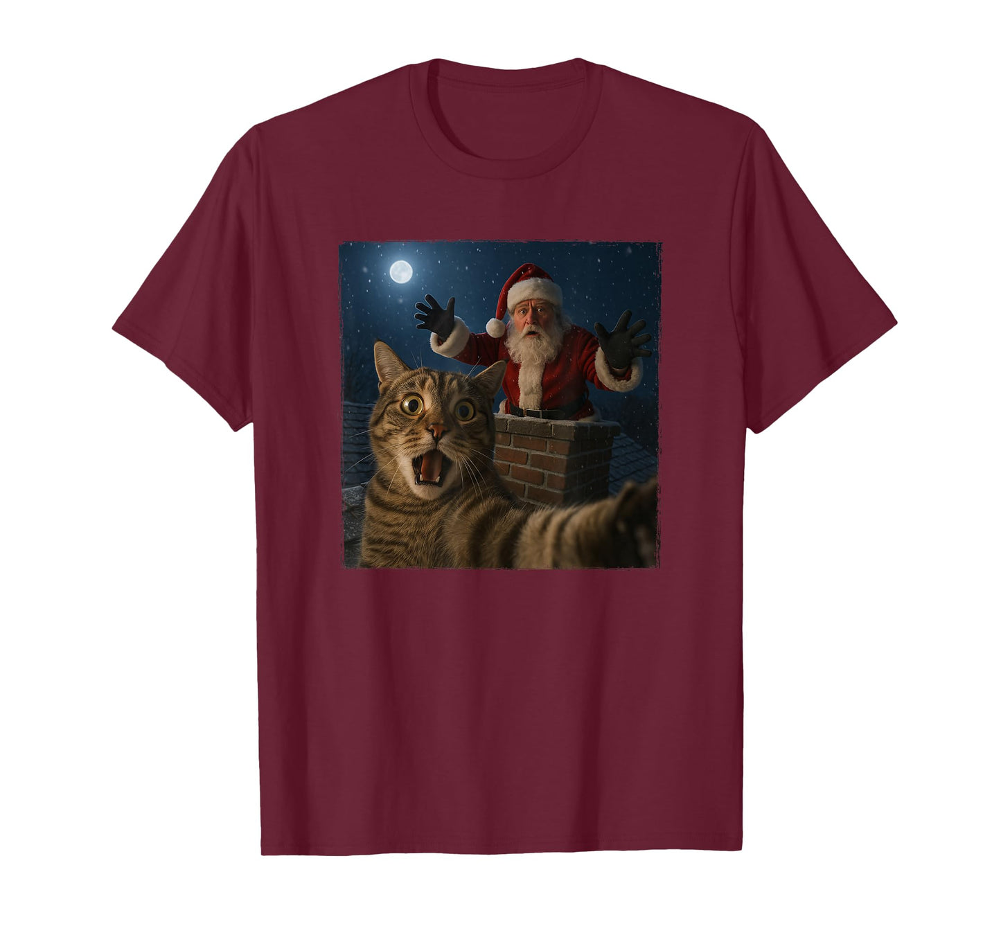 Funny Cat Selfie with Santa in Chimney Christmas T-Shirt