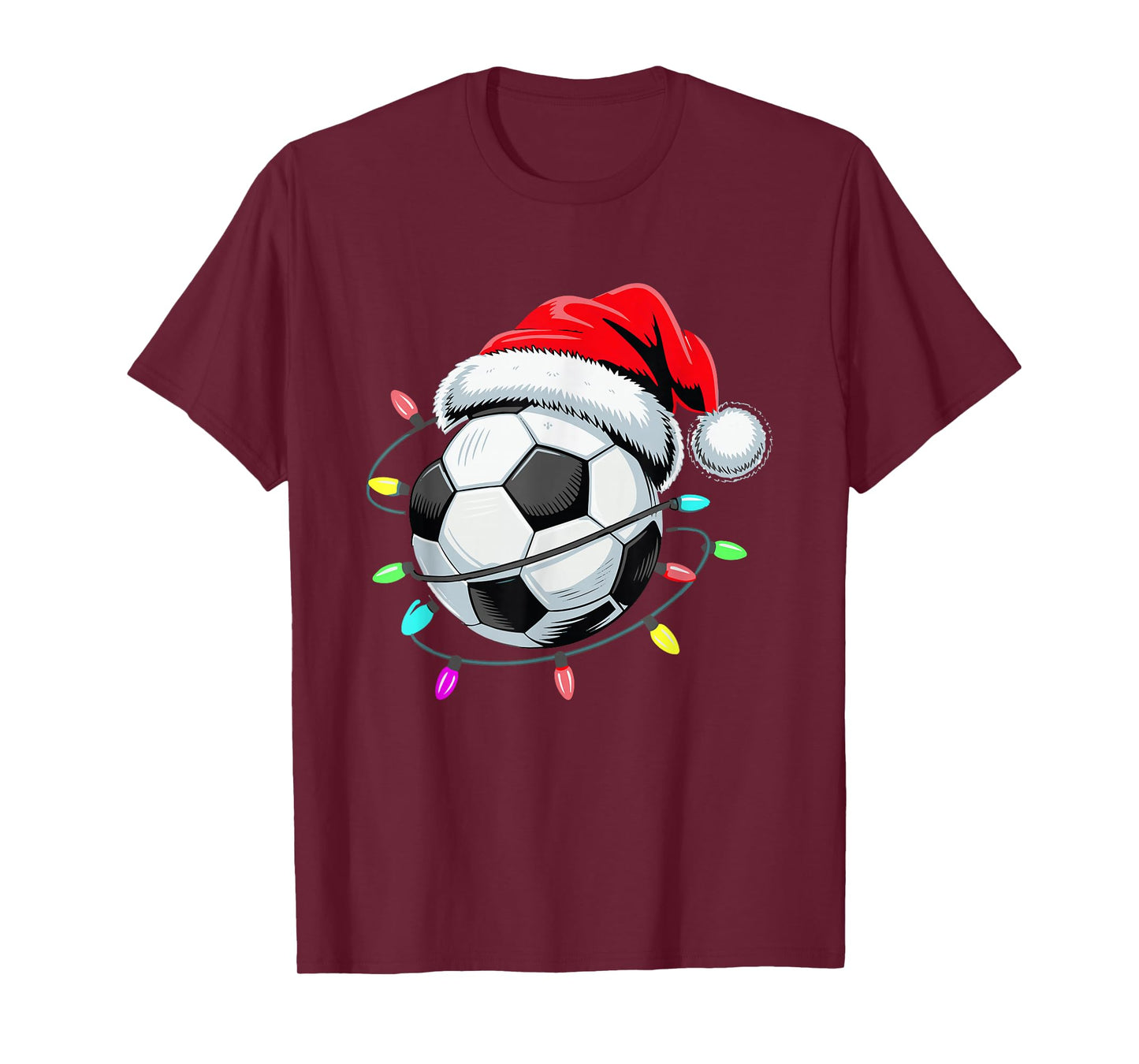 Santa Soccer Ball Christmas Lights Kids Boys Women Men Youth T-Shirt