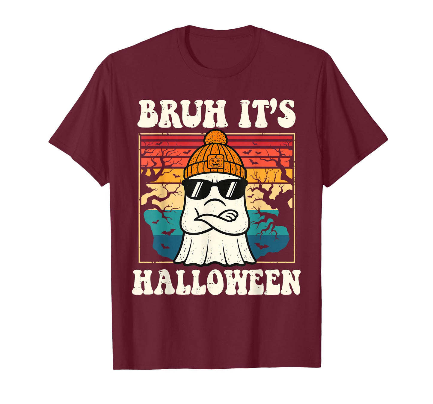 Bruh It's Halloween Funny Retro Ghost Halloween Men Boys T-Shirt