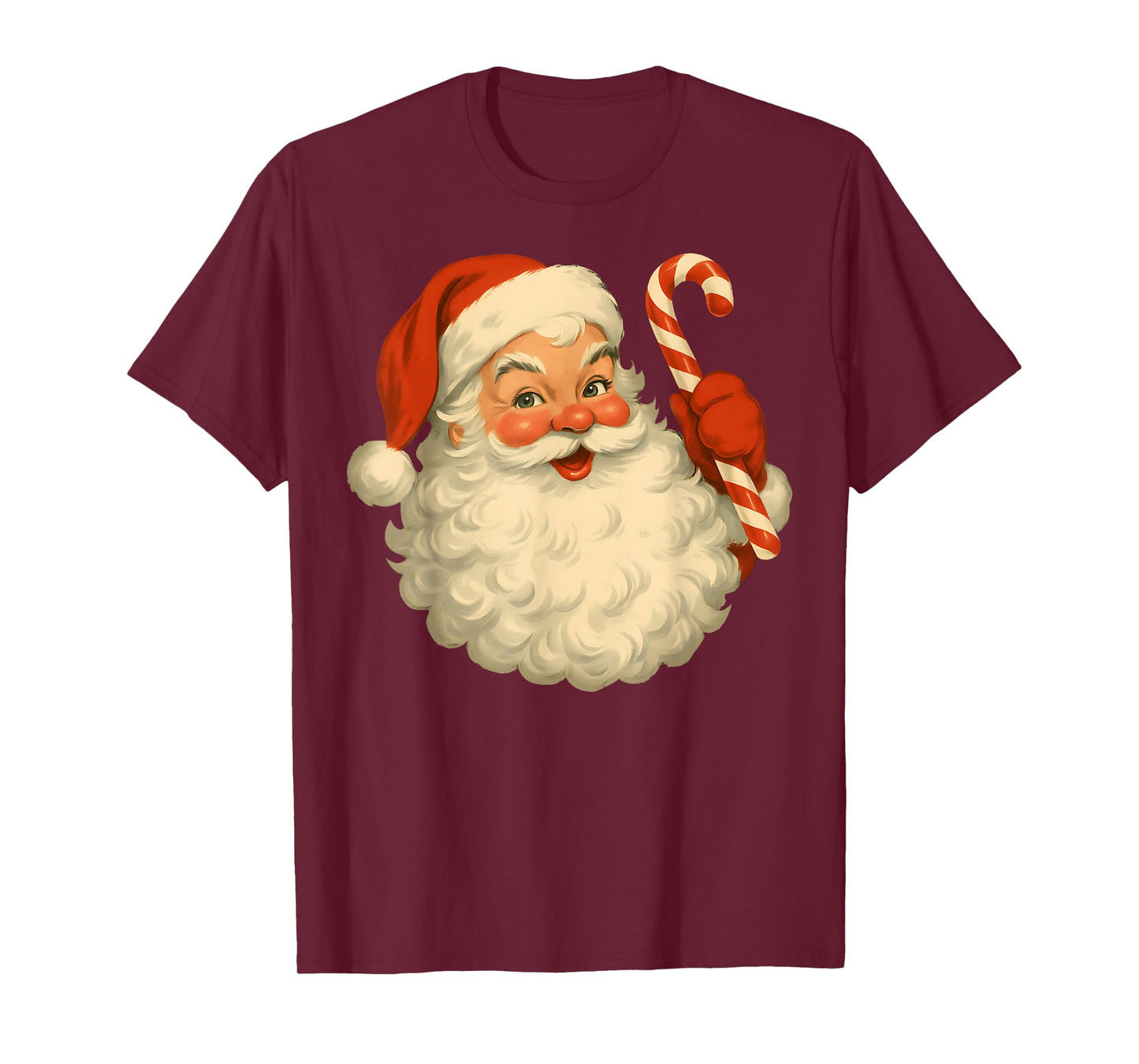 Pink Santa Claus Christmas Candy Cane Vintage Girl Women T-Shirt