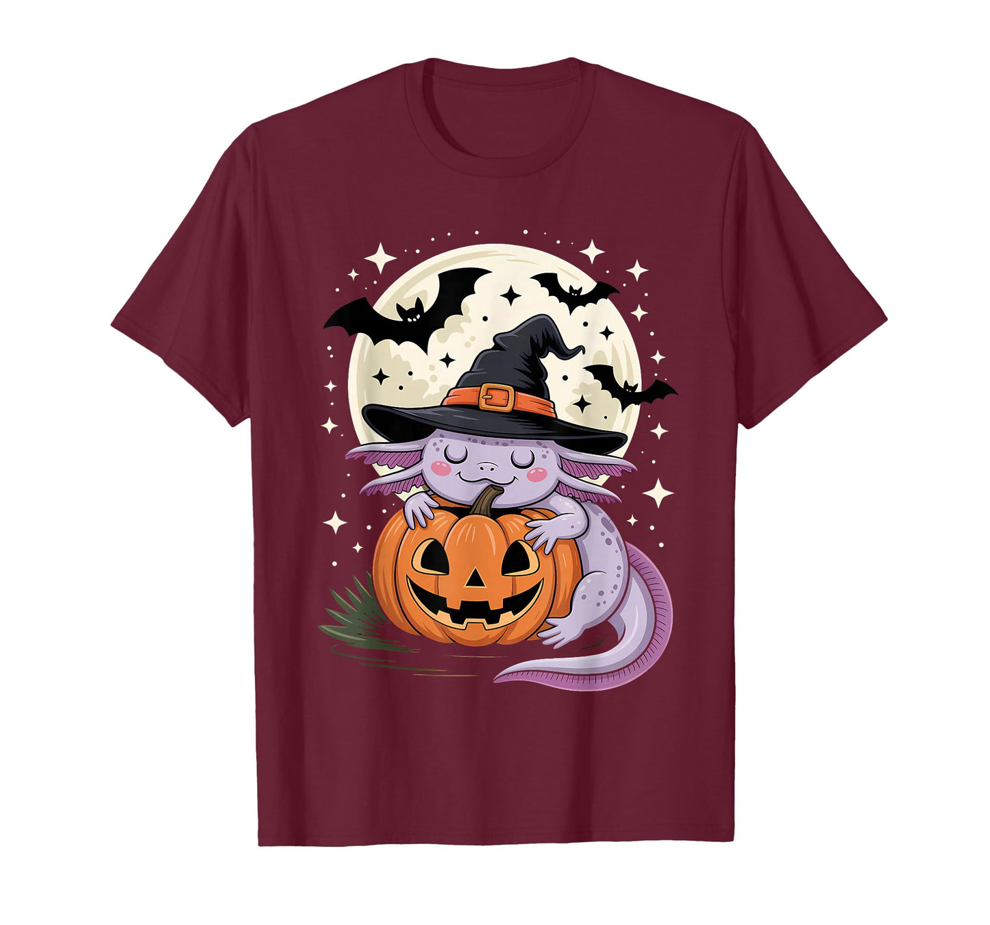 Halloween Axolotl Witch Hat Pumpkin Spooky T-Shirt