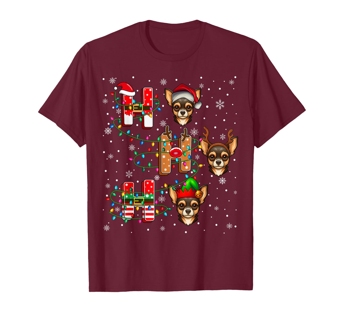 Ho Ho Ho Santa Reindeer Hat Elf Matching Chihuahua Dog Xmas T-Shirt