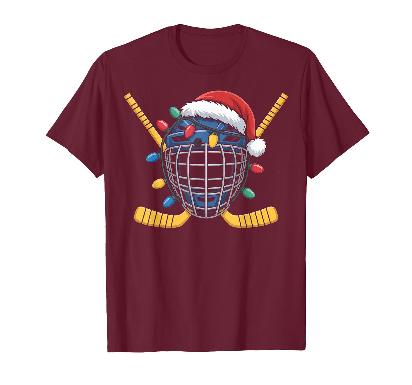 Ice Hockey Goalie Mask Santa Christmas Lights Winter Sports T-Shirt