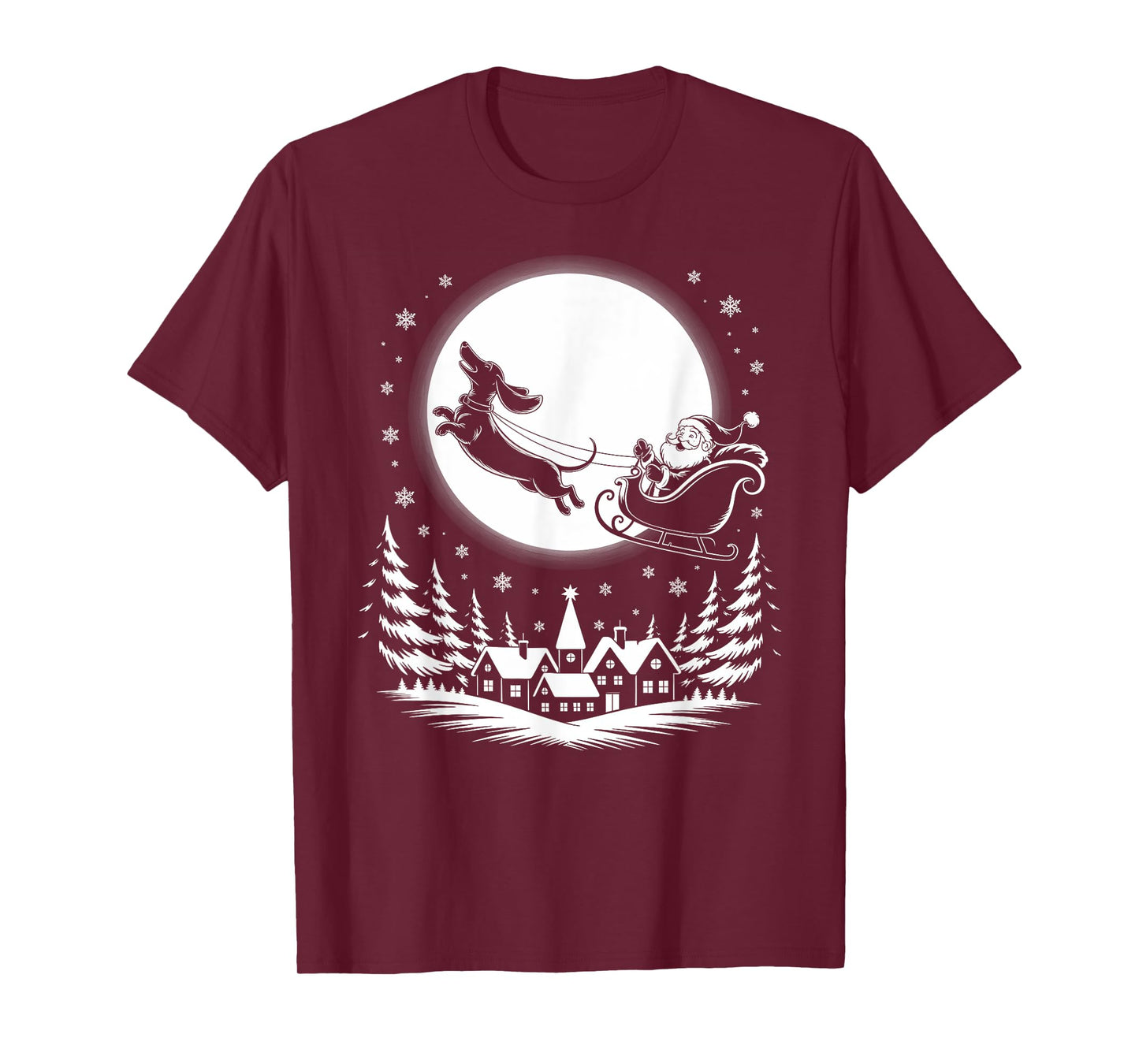 Flying Dachshund Sausage Weiner Doxie Dog Pulls Santa Sleigh T-Shirt