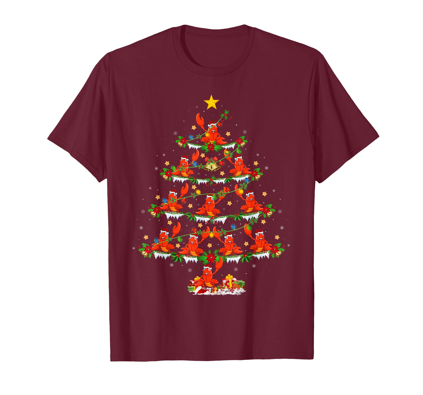 Lobster Christmas Tree Lights Funny Lobster Fish Xmas T-Shirt