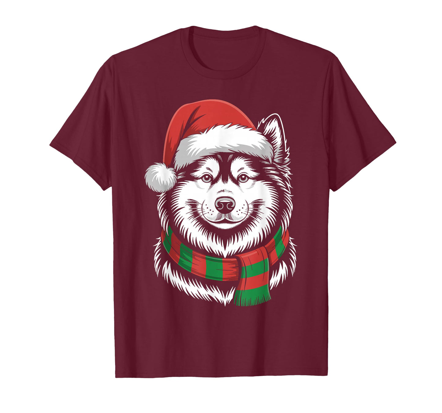 Samoyed Dog Xmas Santa Hat Scarf Christmas Costume T-Shirt