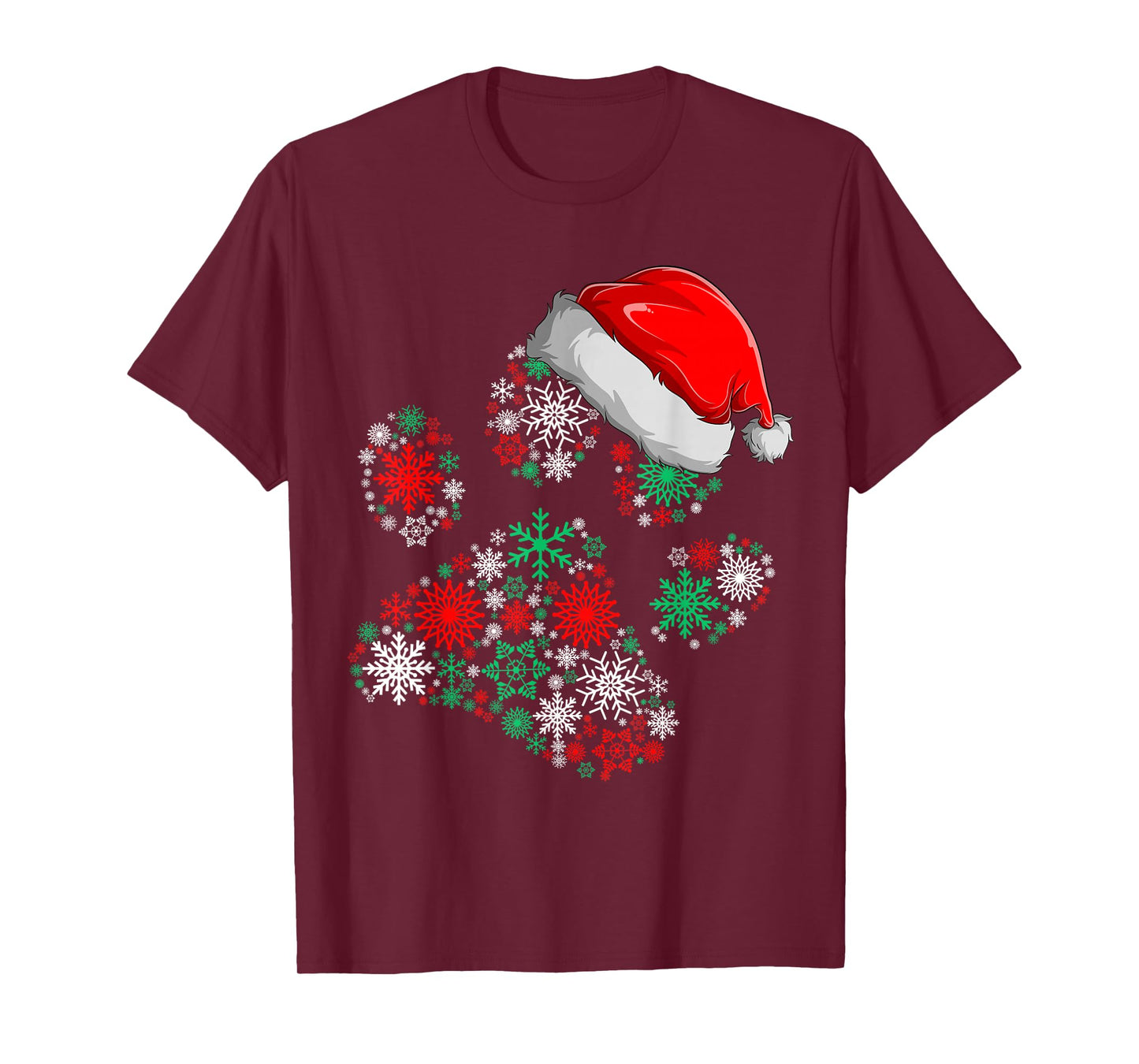 Snowflakes Dog Paw Santa Hat Christmas Dog Lovers Gift T-Shirt