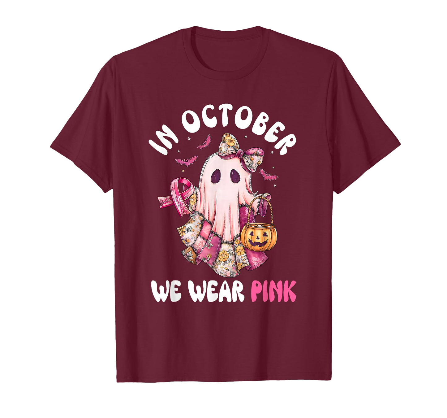 Breast Cancer Womens Halloween Girls in October We Wear Pink T-Shirt