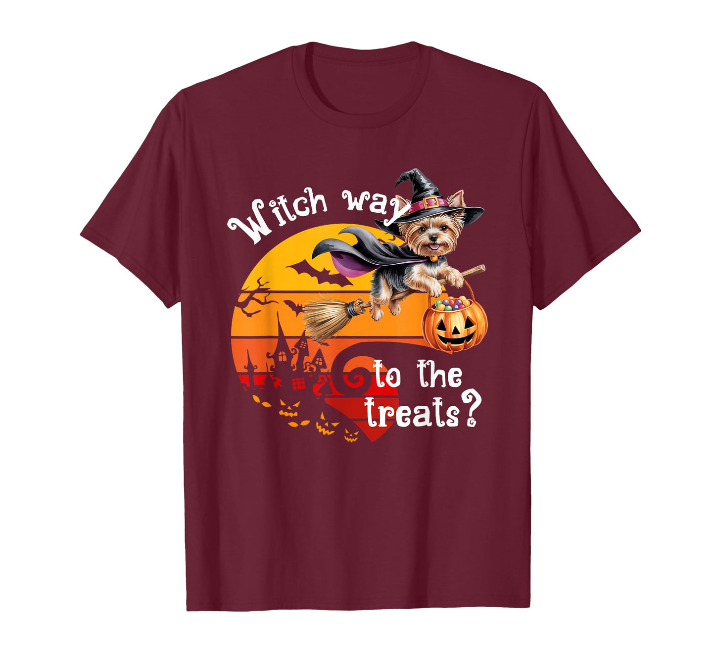 Witch Way to The Treats Cute Halloween Yorkie Dog T-Shirt
