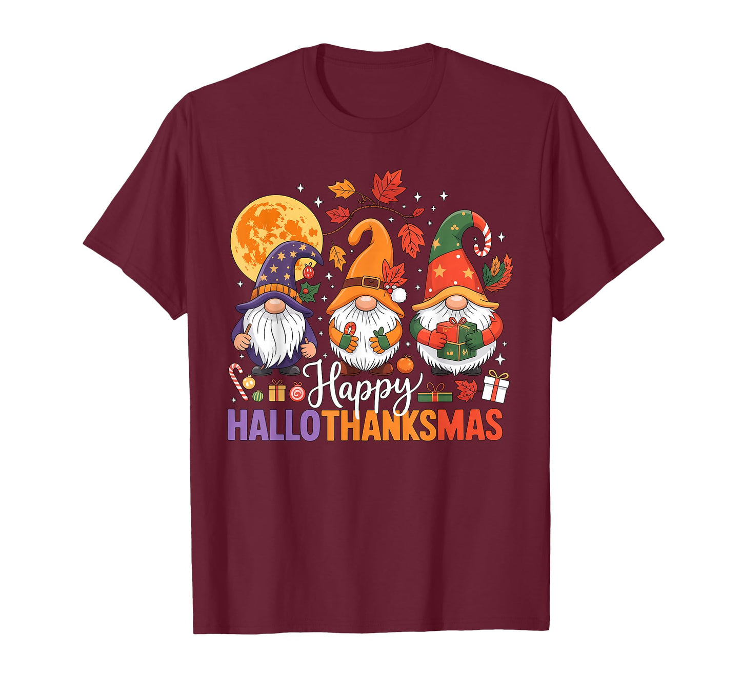 Halloween Thanksgiving Christmas Happy HalloThanksMas Gnomes T-Shirt