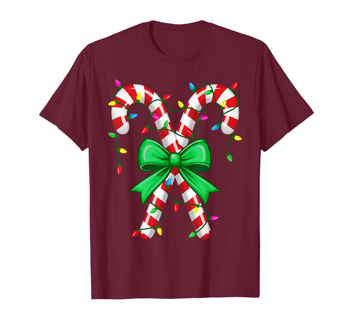 Candy Cane Bow Light Xmas Matching Pajamas Cute Christmas T-Shirt