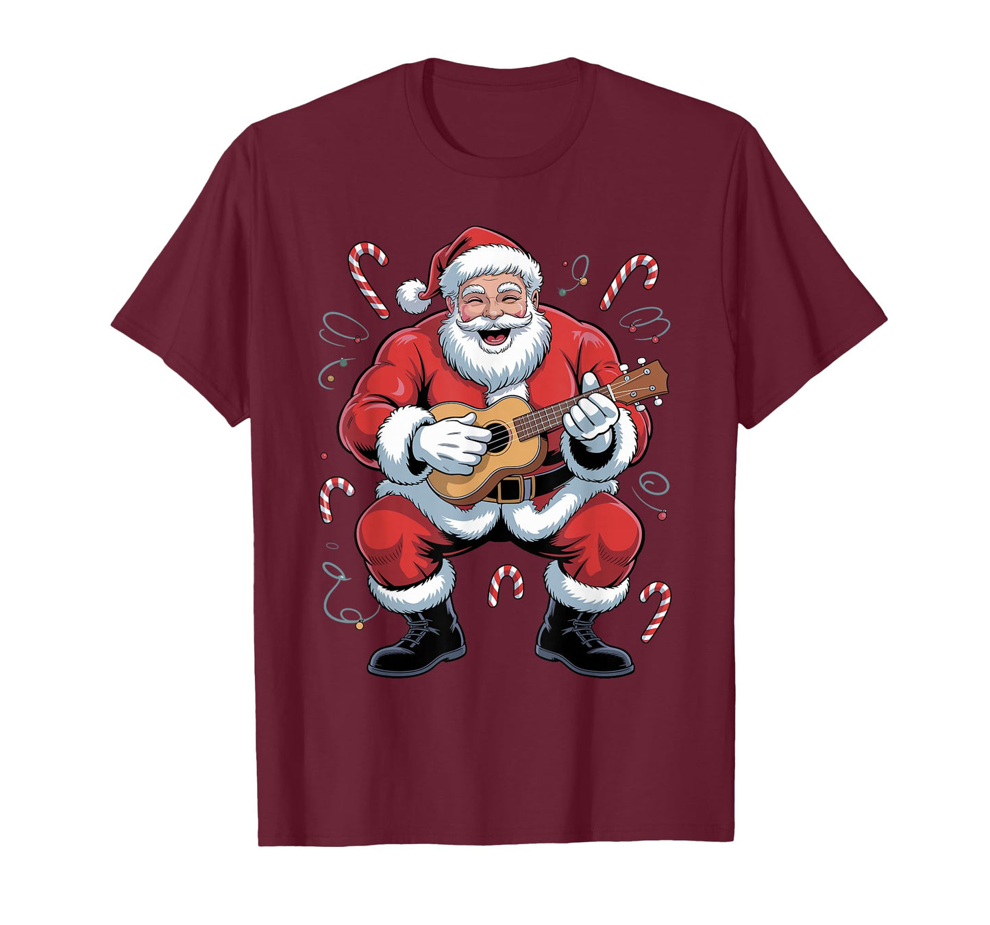 Santa Playing Ukulele Funny Holiday Chrismas Xmas Pajama T-Shirt