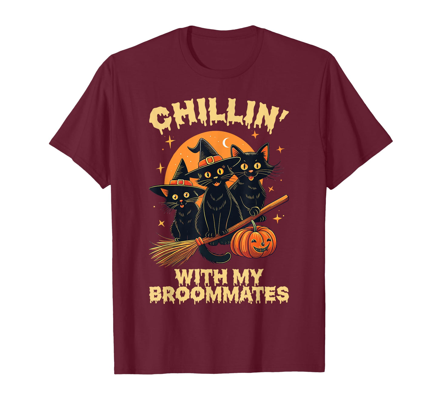 Chillin’ with My Broommates Funny Halloween Cat Mom T-Shirt