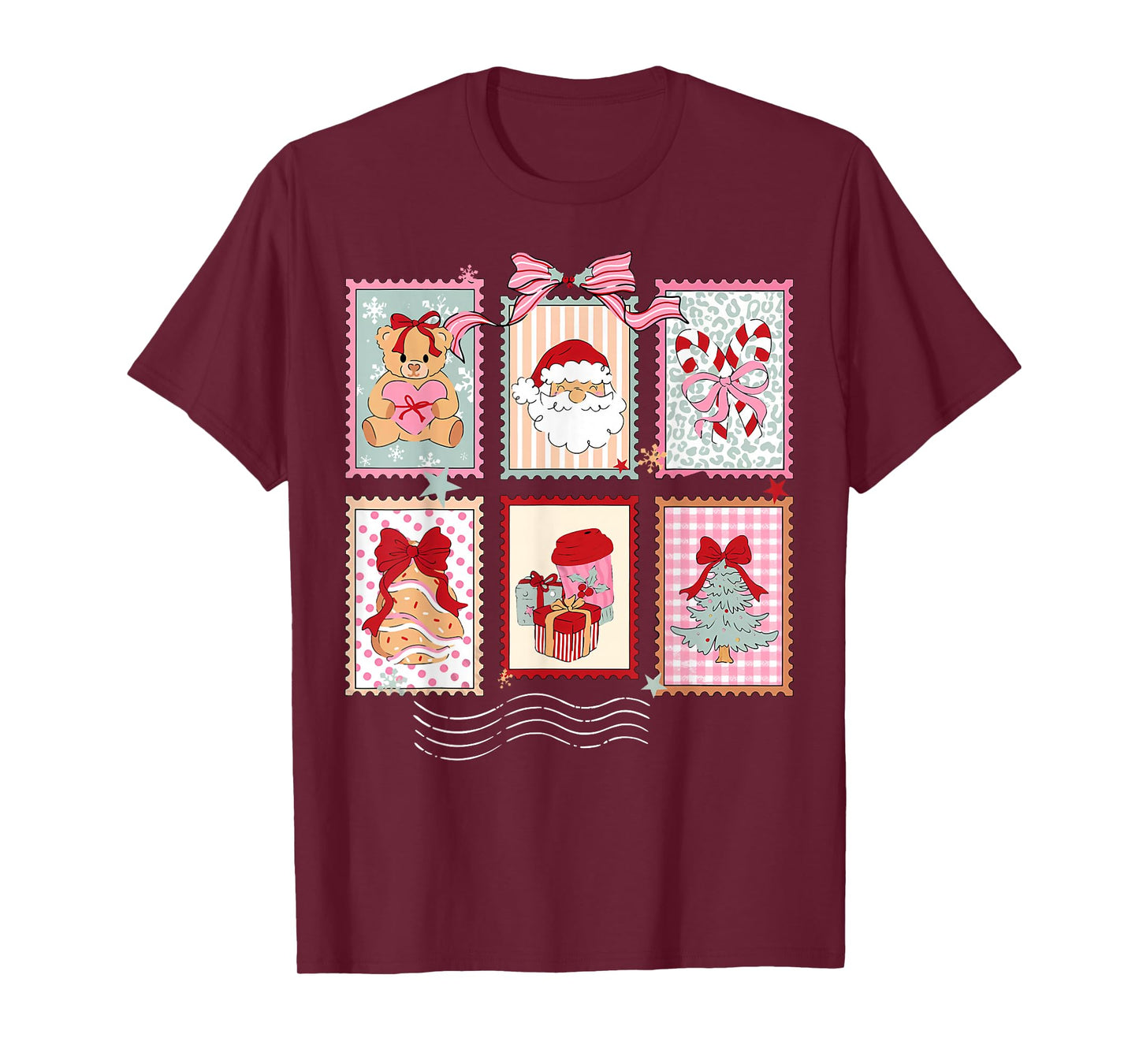 Vintage Christmas Postage Stamps Holiday Family Teacher Girl T-Shirt
