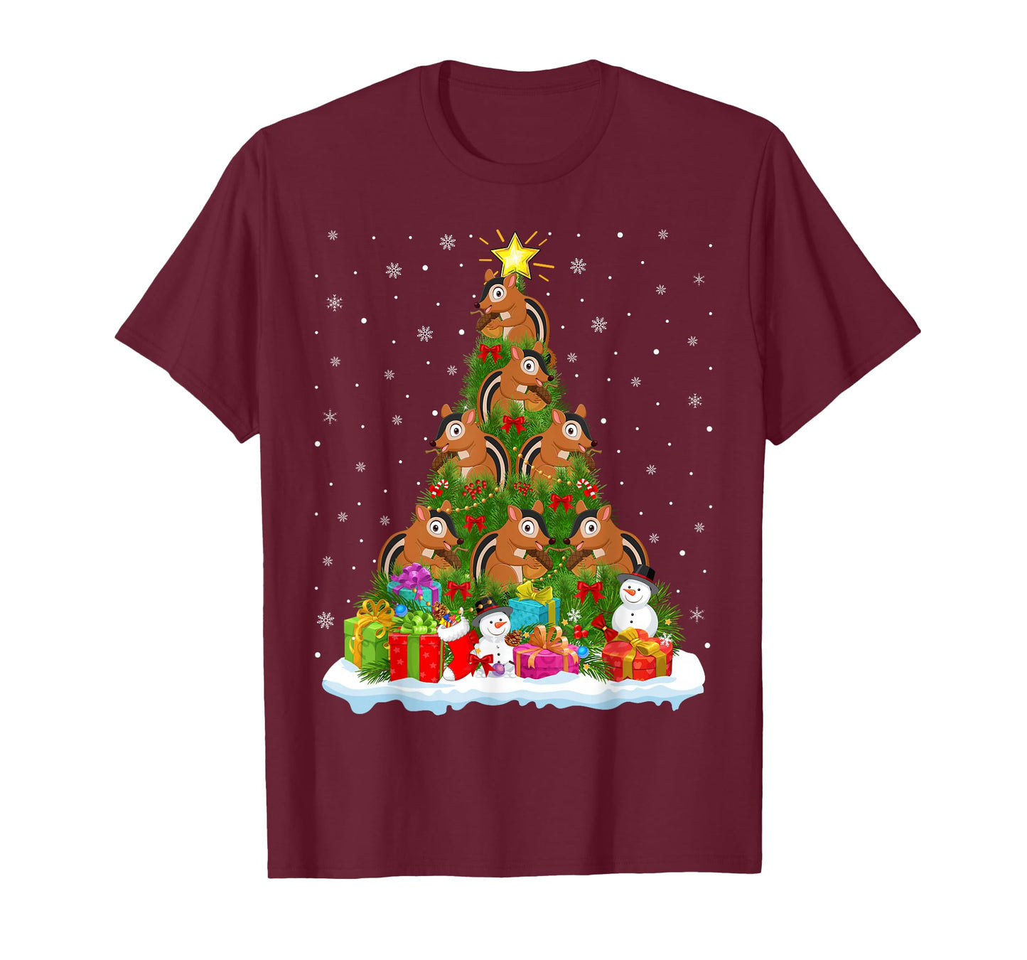 Chipmunk Christmas Tree Holiday Decor Funny Xmas Lights T-Shirt