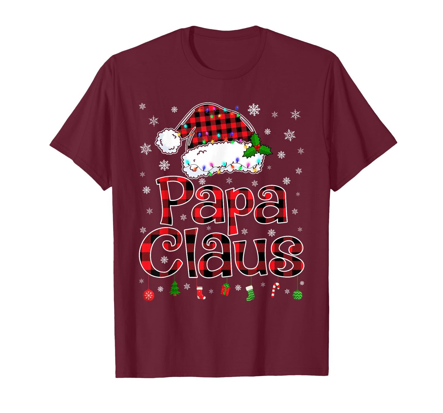 Papa Claus Christmas Lights Xmas Pajama Matching Family T-Shirt