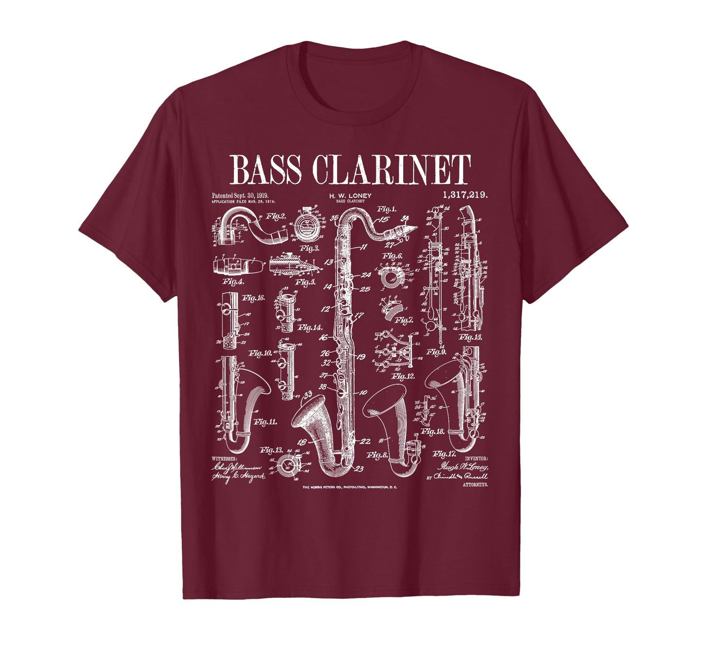 Bass Clarinet Player Clarinetist Vintage Patent Musician T-Shirt