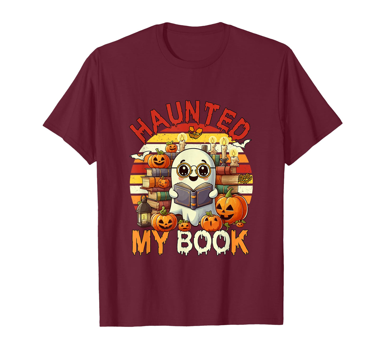 Vintage Haunted by My Book Halloween Boo Librarian Bookworm T-Shirt