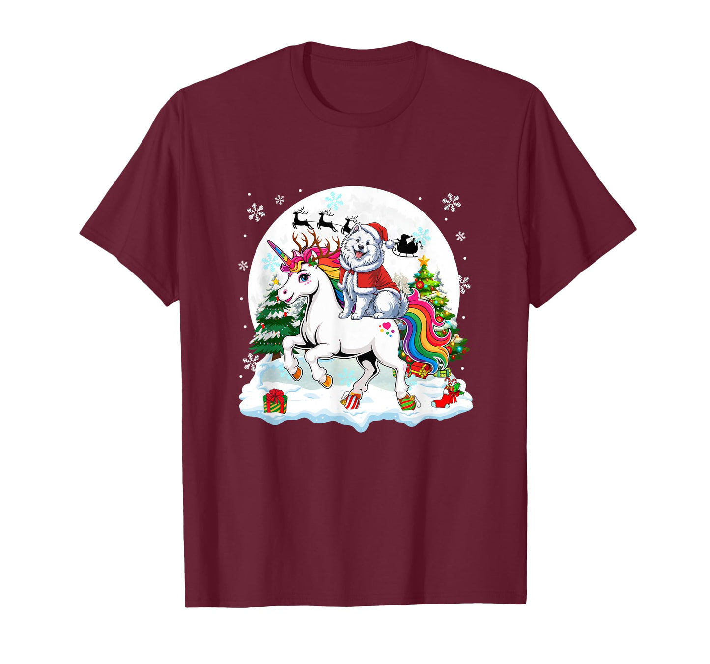 Santa Samoyed Riding Unicorn Reindeer Christmas Owner Kids T-Shirt