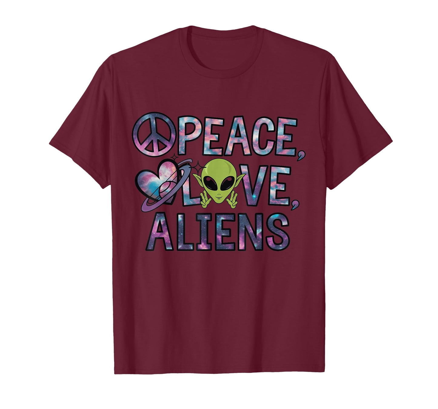 Peace Love Aliens Cool Funny Retro Vintage UFO UAP Alien T-Shirt